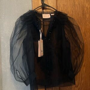 Simone Rocha X H&M  Black Sheerpuff sleeve Blouse Sz S